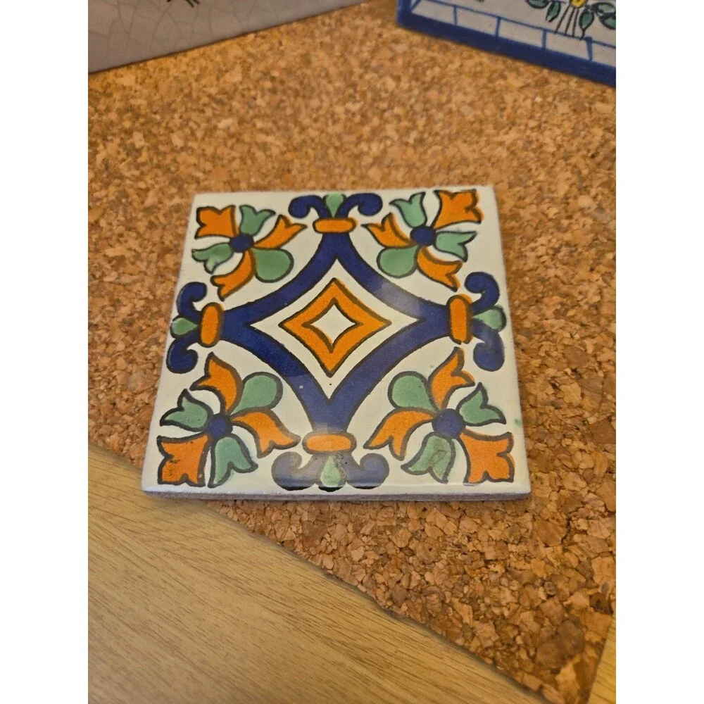Kowhaiwhai Maori Pattern, Talavera Hand Painted Mexican Tiles Trivets Lot